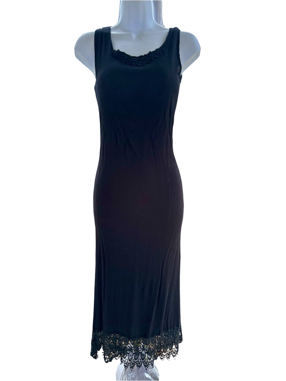 Black Vintage Silver Stream Lace Trim Midi Dress - Small